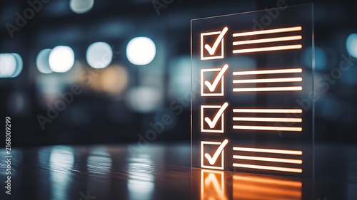 Digital checklist concept with glowing task list and productivity management interface