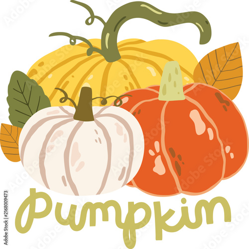 set pumpkin illustration autumn leaves decoration with playful text
