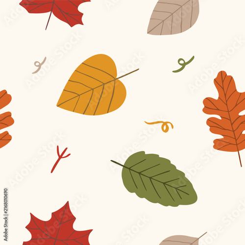 seamless pattern fabric autumn vibe fall leaves hand drawn illustration