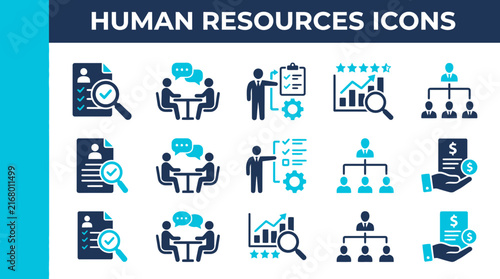 Human Resources Icons Set for Business Management and Corporate Recruitment Strategy
