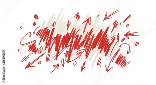 Hand Drawn Red Arrows and Scribbles Chaos Concept