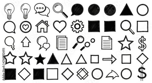 Hand Drawn Doodle Icon Set and Geometric Shapes