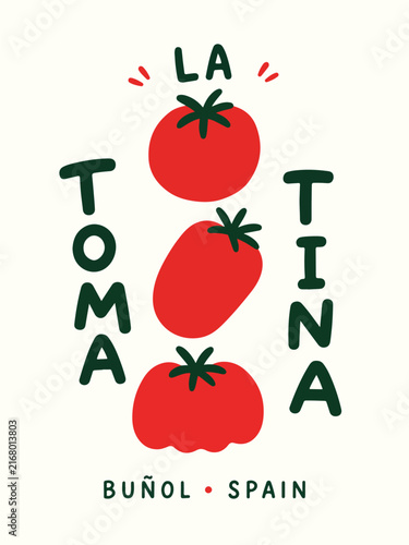 La Tomatina festival illustration with people throwing red tomatoes in a street fight