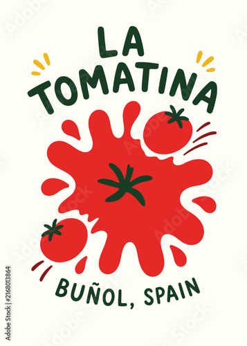 La Tomatina festival illustration with people throwing red tomatoes in a street fight