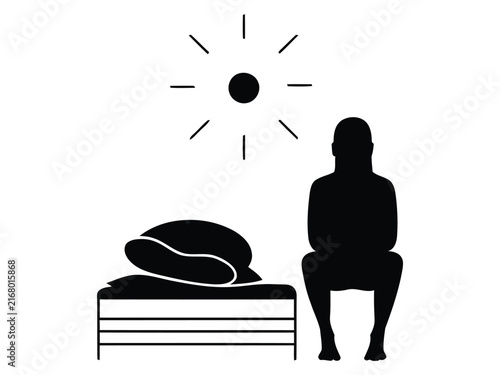 Man Sitting by Bed Next to Sun Morning Routine Silhouette