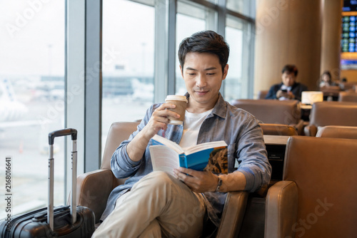 Relaxing in Airport Lounge Before Flight
