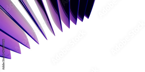 Abstract purple geometric blades with sharp edges and rhythmic pattern on white background