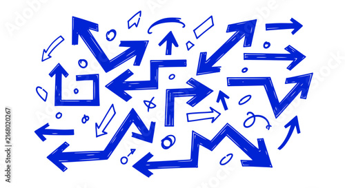 Set of Hand Drawn White Arrows and Sketch Elements on Black Background