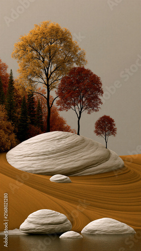Colors of autumn with trees and rocks in a landscape scene