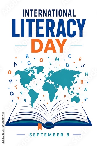 International literacy day poster with open book and world map international literacy day, literacy day, literacy day 2026, education, literacy day poster
