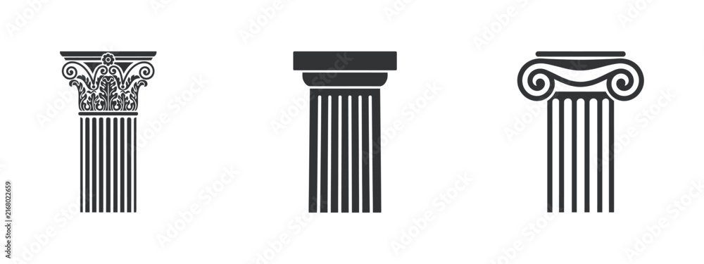 Obraz premium Classical column capitals and shafts are depicted in a black silhouette style