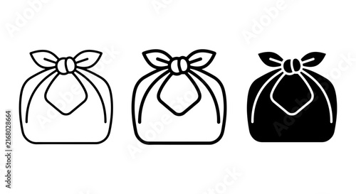 Furoshiki Wrapping Icons, Japanese Gift Packaging Vector Set, Eco-Friendly Fabric Bundle Styles