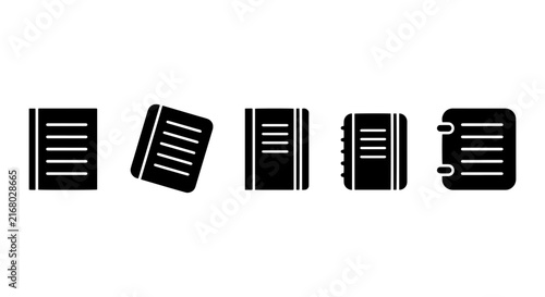 Notebook Icons Set, Journal Vector Graphics, Memo Pad Symbols, Writing Pad Illustrations