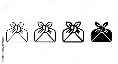 Furoshiki Wrapping Icons, Gift Packaging Styles, Eco-Friendly Fabric Bundles, Vector Set
