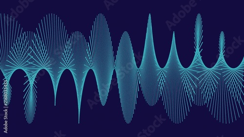 Abstract geometric particle wave with flowing cyan line patterns on dark background