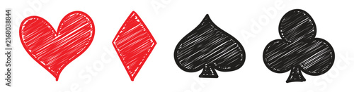 Hand drawn sketch card suits set for poker and casino games