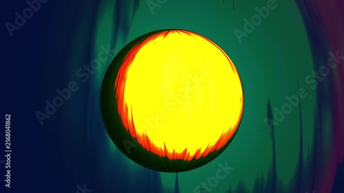 Abstract glowing yellow orb with fiery edge on dark background