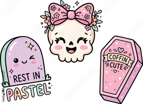 Cute Pastel Goth Halloween Sticker Vector