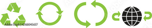 Green recycling and sustainability circular arrows with globe