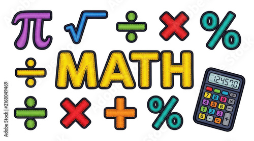 Canvastavla Colorful math symbols and letters set isolated on transparent background