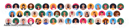 Face avatars, character icons, person portraits. Diverse character avatars, w...