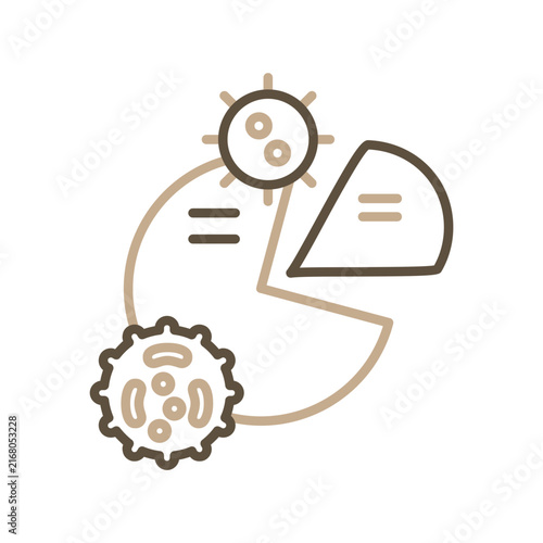 Epidemiology Data Visualization Icon with Virus Symbols and Pie Chart for Medical Analytics