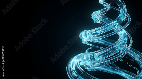 A cyan liquid spiral curves gracefully against a dark background creating a dynamic visual form azure coil curve digital flow fluid helix illumination motion organic