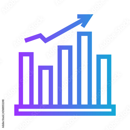 Blue Gradient Business Growth Bar Chart and Upward Arrow Icon