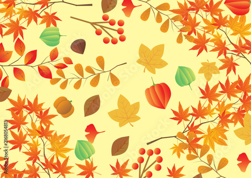 秋の紅葉と落ち葉背景