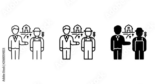 Farmer and Businessman Icons, Agriculture Partnership Concepts, Rural Business Icons, Farm Industry Icons