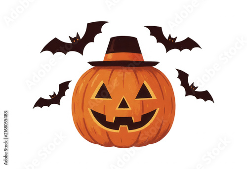 Halloween Pumpkin with Bats Transparent Background