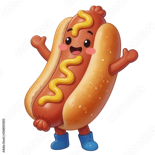 Happy Cartoon Hot Dog Character Isolated
