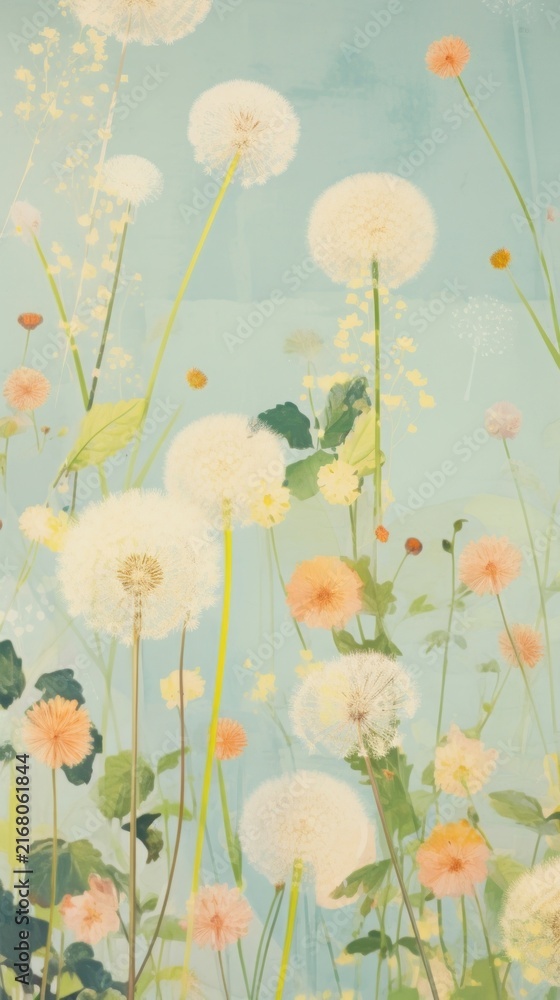Fototapeta premium Dandelion craft collage art painting flower.