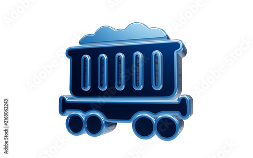 Foto Coal Wagon Icon: A 3D rendered icon of a blue coal wagon, filled with dark material, symbolizing industry and transportation, presented on a clean background