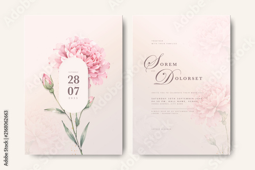 elegant invitation card with peonies watercolor
