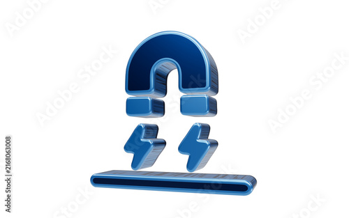 Cuadro en lienzo Magnetic Attraction Symbol: A 3D render of a blue horseshoe magnet hovering above a flat surface, with two stylized lightning bolts representing magnetic force and attraction