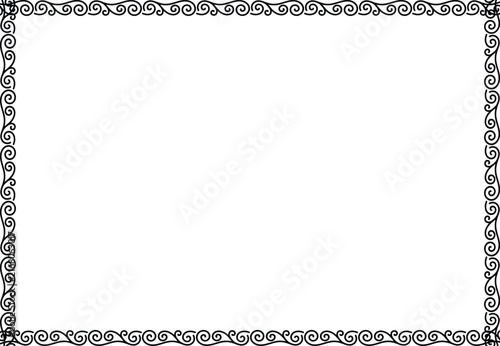 Black and White Elegant Swirl Ornamental Border, Decorative rectangular page frame Vintage Corner with Curved Scroll Design for Certificates and Invitations




