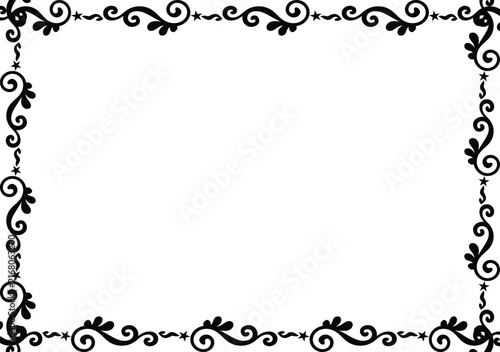 Black and White Elegant Swirl Ornamental Border, Decorative rectangular page frame Vintage Corner with Curved Scroll Design for Certificates and Invitations




