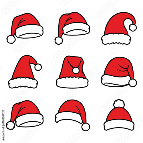 Set of santa claus hats