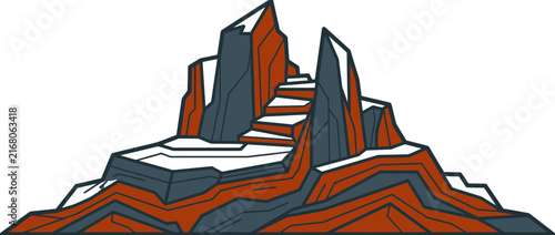 Stylized rock formation with layered strata and carved steps