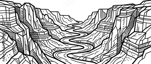 Stylized River Canyon Landscape Illustration