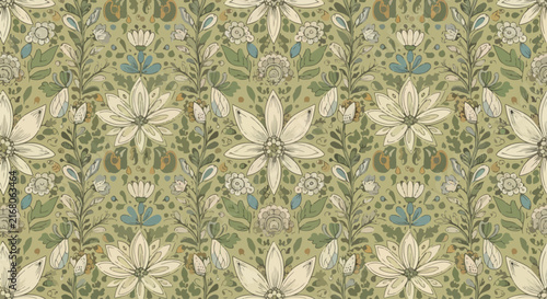 Retro beautiful Scandinavian style floral design pattern