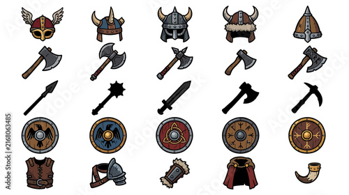 Viking Warrior Gear Icons Set