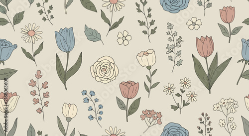 Scandinavian style seamless small flower design background
