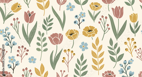 Scandinavian style vintage floral design background pattern