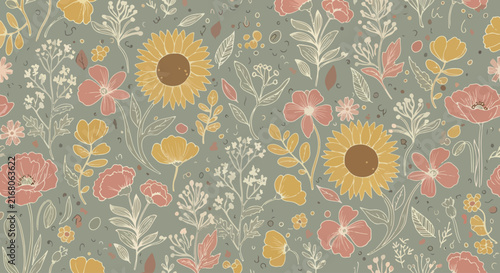 Scandinavian style vintage vector eps floral design
