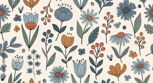 Seamless floral pattern Scandinavian style vector design