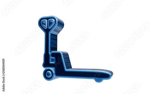 Manual Pallet Jack Icon: A blue stylized icon representing a manual pallet jack, often used in logistics and warehousing for moving heavy loads.
