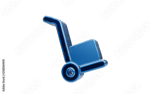 Blue Hand Truck Icon: A striking blue 3D icon of a hand truck, also known as a dolly, is depicted against a clean backdrop, symbolizing logistics and moving services.