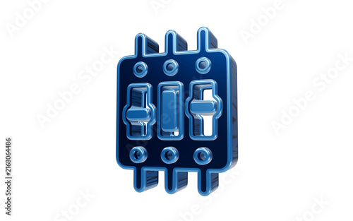 Industrial Switch Panel: A sleek, metallic blue industrial switch panel with three levers, representing control and power.